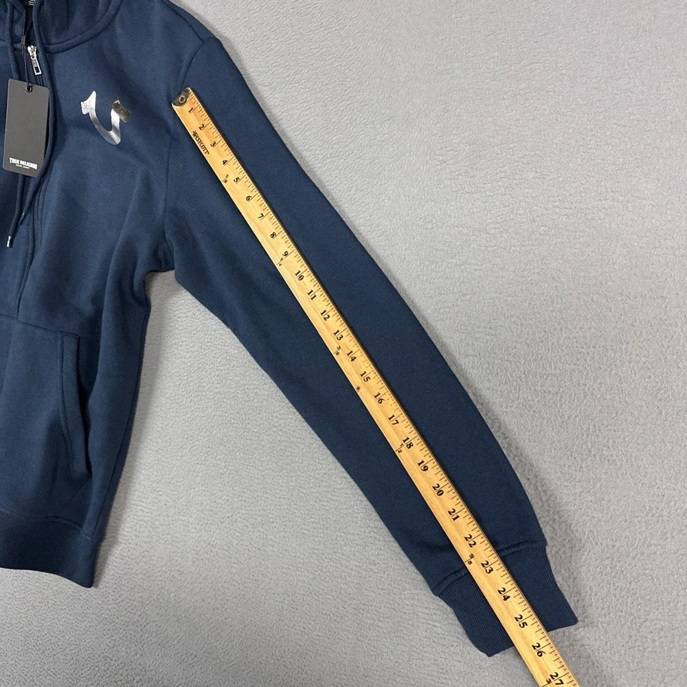 True Religion Full Zip Hoodie Mens Medium Blue Metallic Buddha Sweatshirt NWT